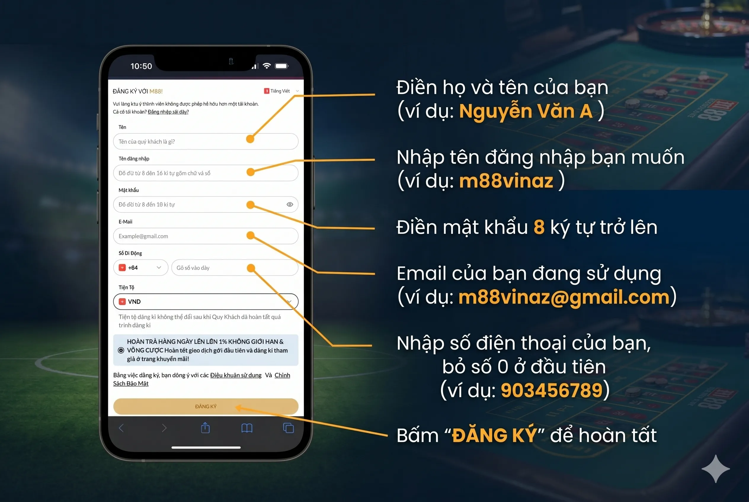 Hướng dẫn điền form thông tin đăng ký tài khoản m88 chính xác